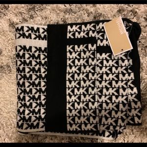 Michael Kors MK Logo Black and White Scarf Wrap